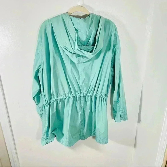 Free People Poplin Lace Pullover Jacket Sky Teal Rain Anorak Boho Outerwear - Picture 6 of 9